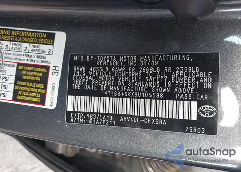 2009 Toyota Camry Hybrid из США, поврежденный, VIN 4T1BB46KX9U105598